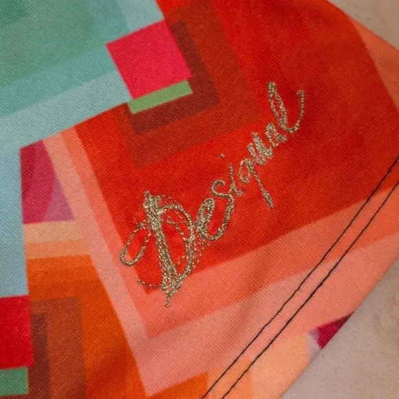 Desigual Shift Dress Geometric Pixel Knit Sheer Mesh Sleeveless Knee Length Blue - Picture 6 of 10